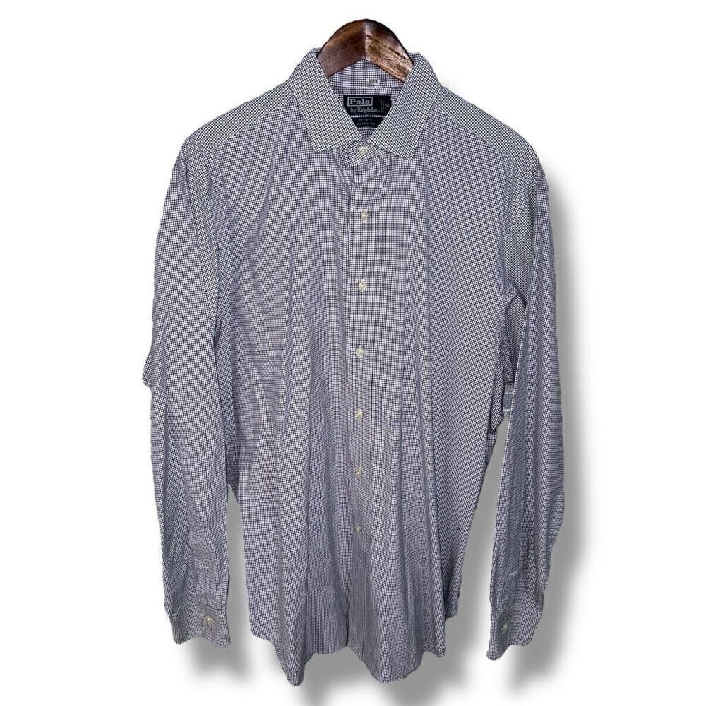Blue & Black Polo Ralph Lauren Estate Dress Shirt Sz L 16.5